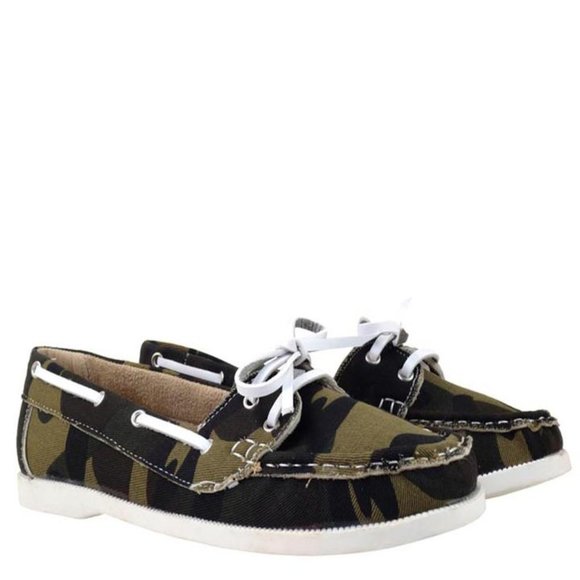 New! Brown Camouflage Tie Up Canvas Boat Shoes - Picture 3 of 8